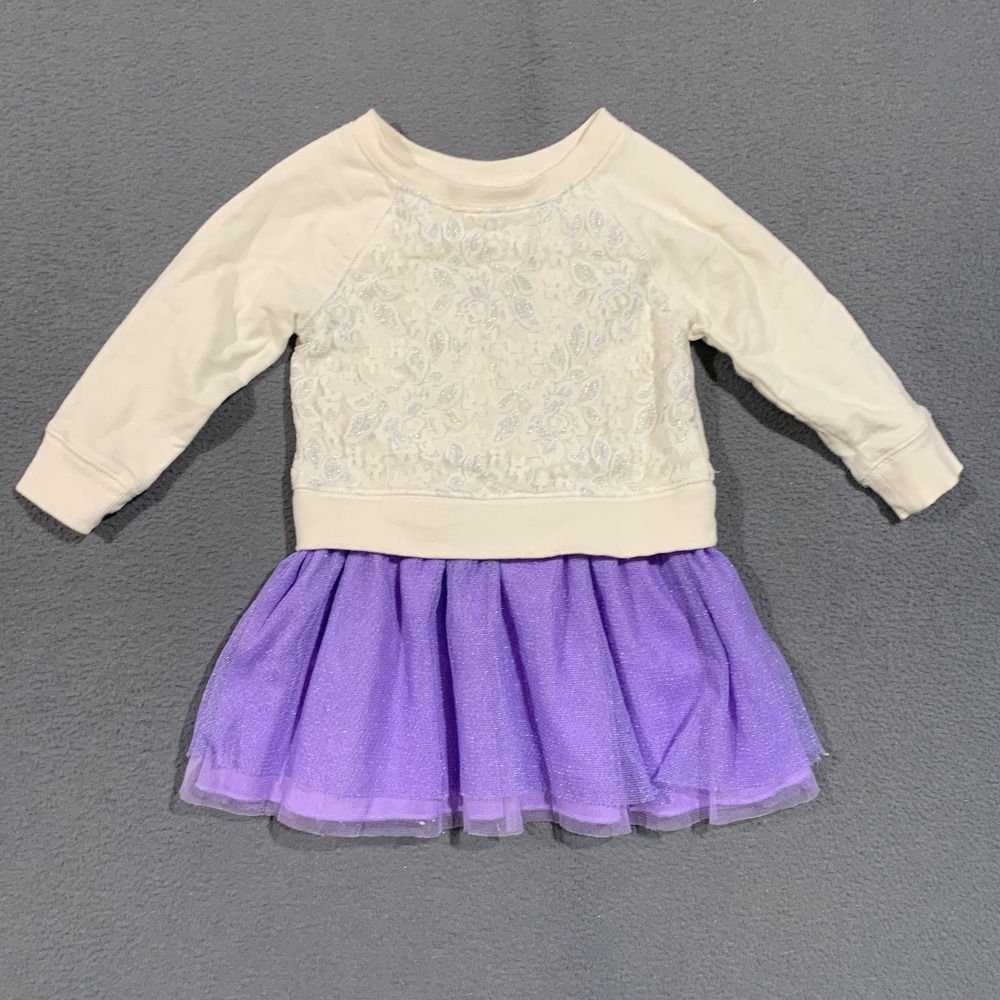 Childrens Place Tutu Dress Girls 18-24M Cream Lace Purple Glitter Tulle Skirt